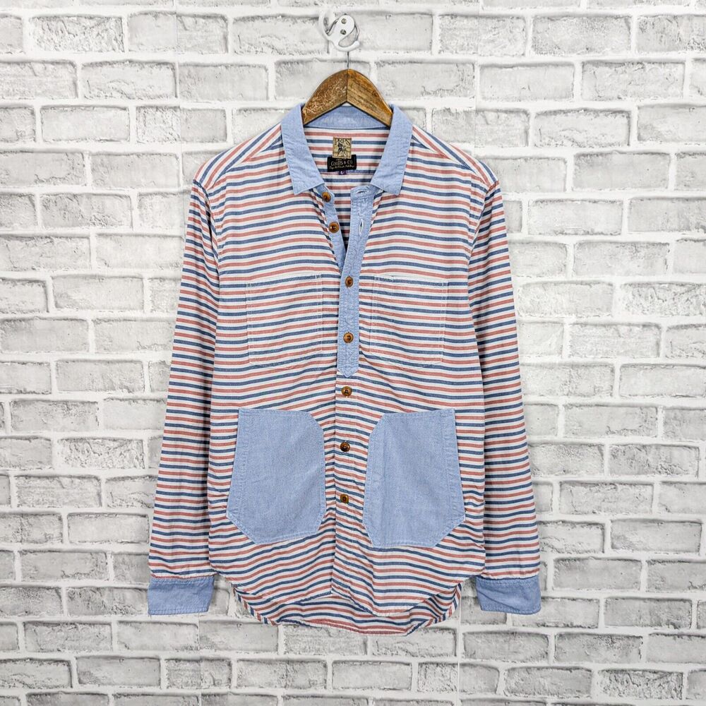 PRPS Goods & Co. Blue Red Striped Chambray shirt size Large